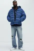 Jersey Printed Denim Puffer(Blue/combo,S)