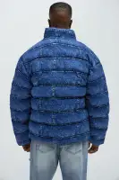 Jersey Printed Denim Puffer(Blue/combo,S)