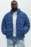 Jersey Printed Denim Puffer(Blue/combo,S)
