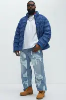 Jersey Printed Denim Puffer(Blue/combo,S)