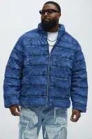 Jersey Printed Denim Puffer(Blue/combo,S)