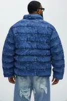 Jersey Printed Denim Puffer(Blue/combo,S)