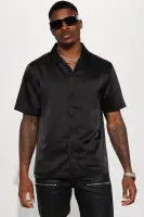 Links Satin Short Sleeve Button Up Shirt