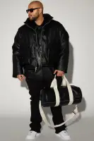 North Faux Leather Cropped Puffer(Black,S)