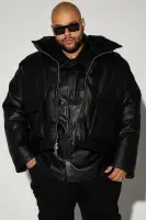 North Faux Leather Cropped Puffer(Black,S)