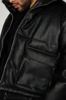 North Faux Leather Cropped Puffer(Black,S)