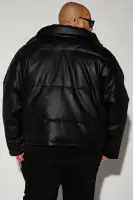 North Faux Leather Cropped Puffer(Black,S)