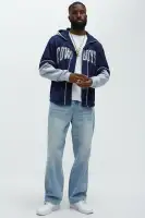 Cowboys Clean Up Baseball Hoodie(Grey/Blue,S)