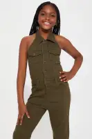 Mini Let's Go Party Denim Jumpsuit(Olive,4/5)