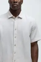 Herringbone Pinstripe Short Sleeve Shirt(Cream/combo,S)