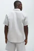Herringbone Pinstripe Short Sleeve Shirt(Cream/combo,S)