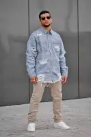 Essential Distressed Denim Woven Top(Light Wash,S)