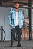 Essential Distressed Denim Woven Top(Light Wash,S)