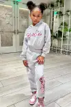 Mini Barbie Girl Fleece Jogger Set(Heather Grey,4/5)
