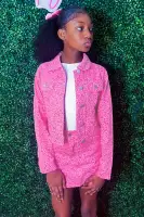 Mini Leopard Print Denim Skirt Set(Pink,4/5)
