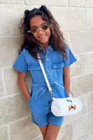 Mini Living Life Denim Romper(Light Wash,2)