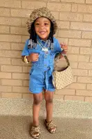 Mini Living Life Denim Romper(Light Wash,2)
