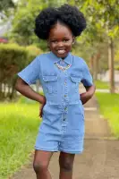 Mini Living Life Denim Romper(Light Wash,2)