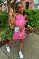 Mini Messiah Overall Bib Skirt Set(Pink,4)