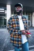 September Long Sleeve Zipper Flannel Shirt(Yellow/combo,S)