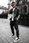 Utility Faux Leather Short Sleeve Button Up Shirt